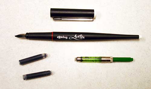 Rotring Calligraphy Fountain Pen with Ink Cartridges and Converter