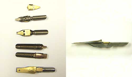 Variety of Pen Reservoirs and Side View of Speedball Nib